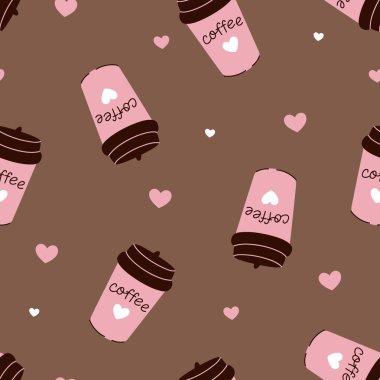 Kahve fincanları ve kalplerle basit, pürüzsüz bir desen. Vektör resmi .