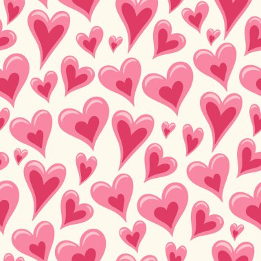 Beyaz arka planda kusursuz pembe kalp deseni. Vektör resmi.