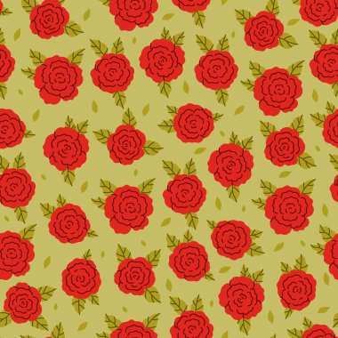 Kırmızı güllerle basit, pürüzsüz bir desen. Vektör resmi