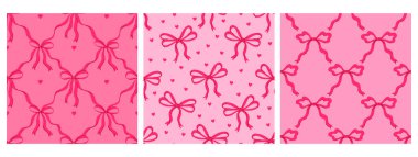 Pembe kurdeleli, pürüzsüz desenler. Vektör resmi.