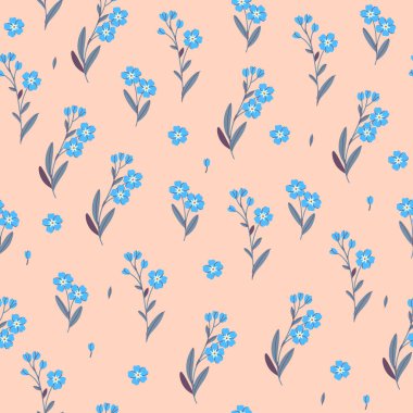 Kusursuz desenli mavi unutma beni çiçekleri. Vektör resmi.