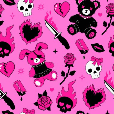 1990 'larda 2000' lerin tarzında Y2k emo-gotik bir model. Vektör resmi