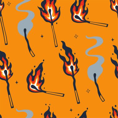 Yanan ve sönmüş kibritlerle kusursuz bir desen. Vektör resmi.
