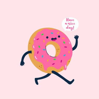 Şirin pembe donut sana iyi günler diler. Vektör resmi