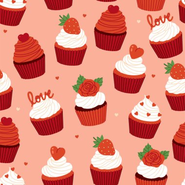 Sevgililer günü keklerinde kusursuz desen. Vektör resmi.