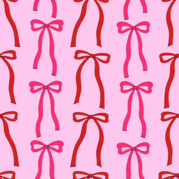 Kırmızı ve pembe fiyonklu basit, pürüzsüz bir desen. Vektör resmi.