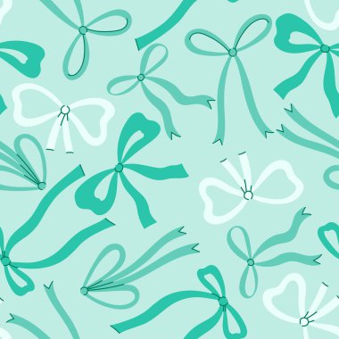 Açık mavi arka planda fiyonklu kusursuz desen. Vektör resmi.