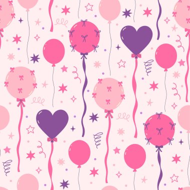 Pembe ve mor balonlu kusursuz desen. Vektör resmi