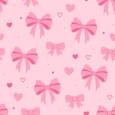 Basit pembe pürüzsüz desenli, fiyonklu ve kalpli. Vektör resmi.