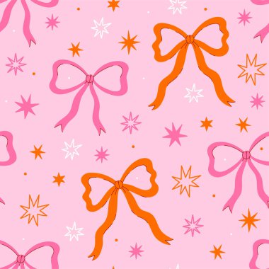 Fiyonklu ve yıldızlı kusursuz desen. Vektör resmi