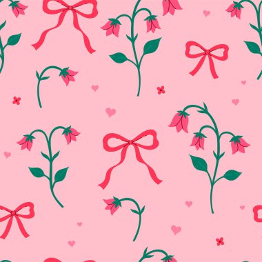 Kusursuz desenli çiçeklerin çanları ve yayları. Vektör resmi