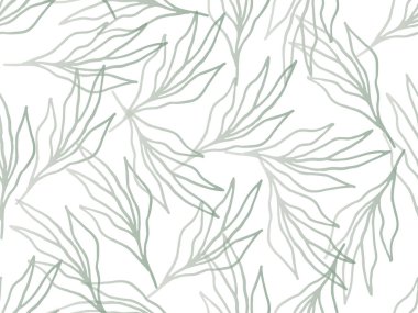 Soyut çiçek desensiz arkaplan, beyazda gri yeşil. Vektör illüstrasyonu