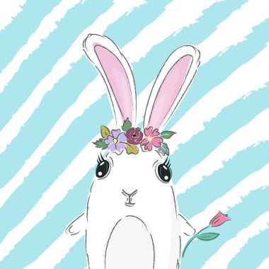 Şirin tavşan parmak izi vektörü. El çizimi tavşan çizimi. Vektör illüstrasyonu