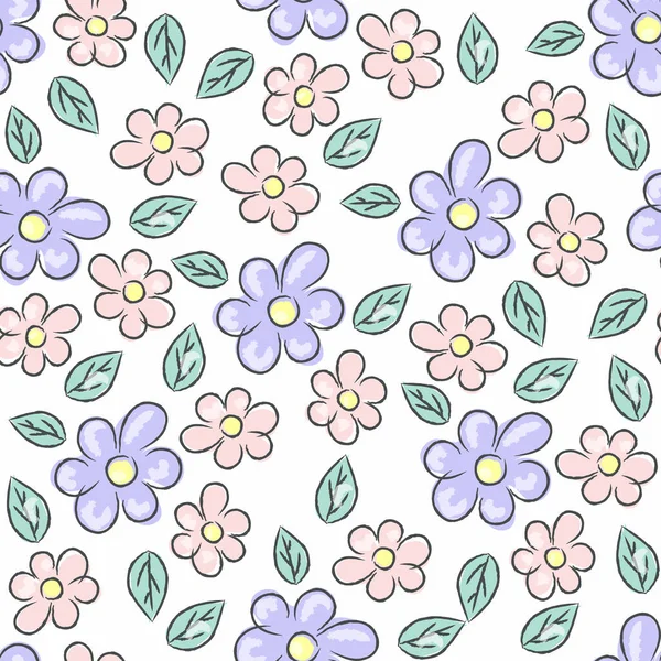 Peri çiçekleriyle kusursuz çocuksu bir düzen. Kumaş, ambalaj, tekstil, duvar kağıdı ve giysi için yaratıcı çocuk şehir dokusu. Yaratıcı dekoratif çiçeklerle kusursuz desen. Vektör illüstrasyonu