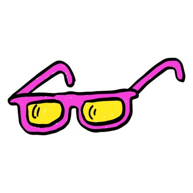 Pembe plastik gözlüklü çizgi film karakteri, karalama tarzı vektör simgeleri. Vektör illüstrasyonu