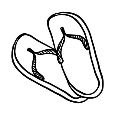 Flip flops doodle biçim vektör illüstrasyonunu beyaz arkaplanda izole etti. Vektör illüstrasyonu