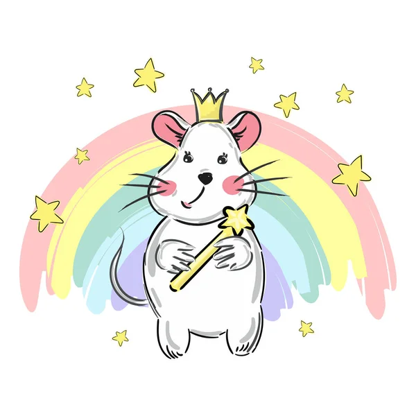 Modello Senza Soluzione Continuità Con Cute Mouse Principessa Ragazza Con — Vettoriale Stock