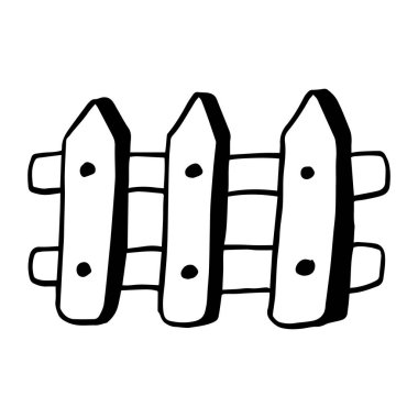 Ahşap el çizimi vektör karalama çizimi. Çizgi film ahşap çitler. Beyaz arka planda izole edilmiş. Bahar sezonu. El çizimi basit bir element. Vektör illüstrasyonu