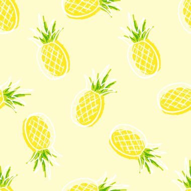 Tekstil kumaşı ya da duvar kağıdı arkaplanı için kusursuz ananas deseni. Vektör illüstrasyonu