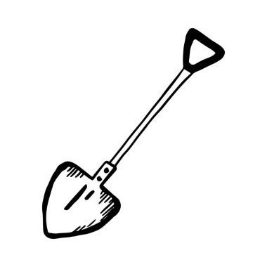 Tahta saplı kürek başlığı. Süngü küreği. Maça simgesi. Vektör çizimi. Vektör illüstrasyonu