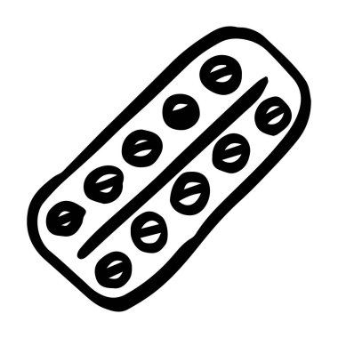 Kabaran hapların çizimi. Eczane ürünü. Yuvarlak tabletlerin siyah çizgileri. Vektör illüstrasyonu