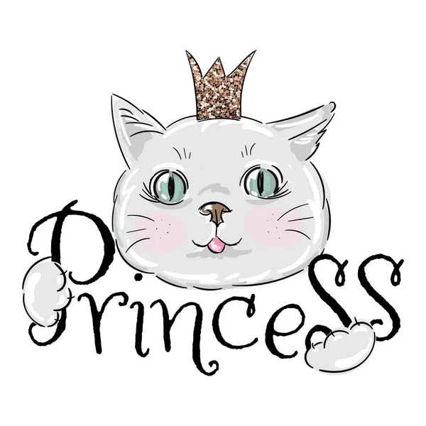 Χαριτωμένη Πριγκίπισσα Γάτα Ένα Γκλίτερ Στέμμα Εικονογράφηση Διανύσματος — Διανυσματικό Αρχείο