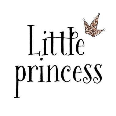 Basit karalama tarzında küçük prenses baskısı. Tişört izleri, telefon kılıfları, dekorasyon ya da posterler için taçla çizilmiş el yazısı. Çocuklar kız kıyafetleri için mesaj atar. Vektör illüstrasyonu