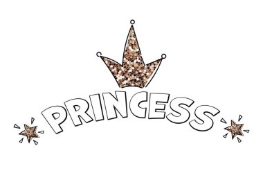 Basit karalama tarzında bir prenses baskısı. Tişört izleri, telefon kılıfları, dekorasyon ya da posterler için taçla çizilmiş el yazısı. Çocuklar kız kıyafetleri için mesaj atar. Vektör illüstrasyonu