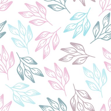 Basit pastel botanik yapraklar beyaz arka planda pürüzsüz desen. Vektör illüstrasyonu