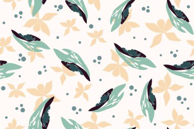 Çiçek ve yapraklı, kusursuz desenli. Kusursuz sınırlar, kurdeleler. Kelebekler. Tekstil ya da koli bandı, yapıştırıcı bant, duvar kağıdı için tasarım. Vektör illüstrasyonu