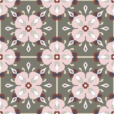 Azulejo fayanslarından pürüzsüz renkli yamalar. Portekizce ve İspanya dekoru. İslam, Arap, Hint, Osmanlı motifi. Vektör El çizilmiş arka plan. Vektör illüstrasyonu