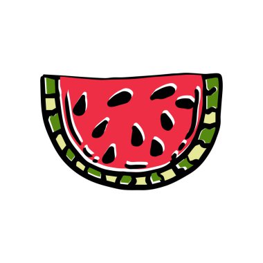 Karpuz diliminin Doodle çizimi. Sağlıklı yaşam tarzı ve olgun meyve kavramı. Vektör illüstrasyonu