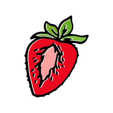 Karalama kırmızısı çilek ikonu vektörü beyaza izole edildi. Vektör illüstrasyonu