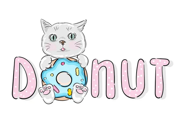 Donut Citaat Schattige Kitten Vector Illustratie Ontwerp Voor Mode Grafische — Stockvector