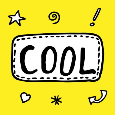 Cool konuşma balonunun Doodle vektör çizimi. Siyah çizgili ve beyaz renkli. Vektör illüstrasyonu