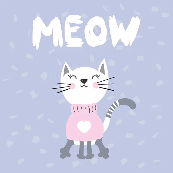 Vektorillustration Einer Grauen Katze Kann Als Grußkarte Poster Einladung Zum — Stockvektor