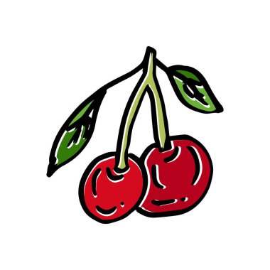 Kırmızı Kiraz karalama simgesi çizimi izole vektör işareti. Vektör illüstrasyonu