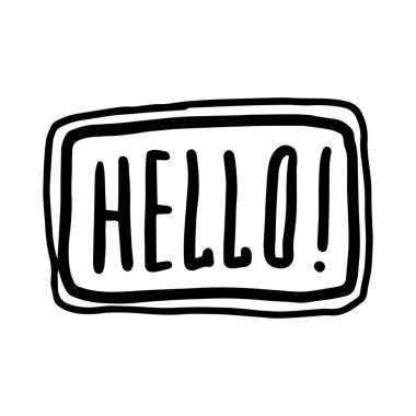 Merhaba, afişler, el ilanları, posterler, sosyal medya, çıkartma, vektör illüstrasyonu için el yazısı konuşma balonu. Vektör illüstrasyonu