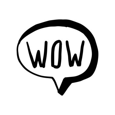 Cloud speech bubble with wow text. Comic doodle sketch style. Explosion cloud icon. Vector illustration
