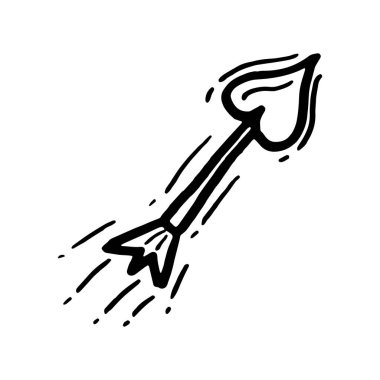 Ok kalpli ikon karalama stili. Vektör çizimi. Aşk tanrısı oku. Kalp. Sevgililer Günü. Vektör illüstrasyonu