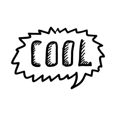 Cool konuşma balonunun Doodle vektör çizimi. Siyah çizgili ve beyaz renkli. Vektör illüstrasyonu