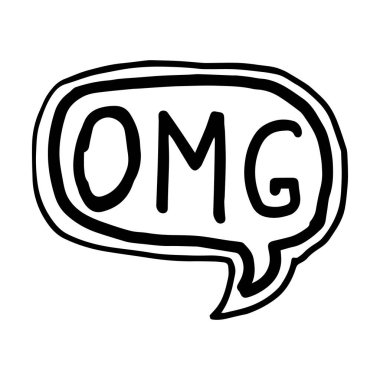 Cloud speech bubble with OMG text. Comic doodle sketch style. Explosion cloud omg icon. Vector illustration