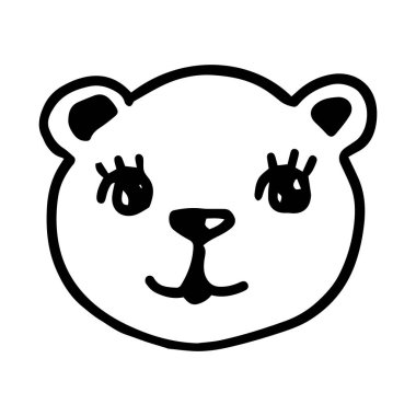 Basit, şirin, beyaz ayı çizimi. Çocuk tişörtü için çizgi filmlerdeki çocuksu ayı resimleri, çocuk kıyafetleri, davetiyeler, basit çocuk tasarımı, duvar tasarımı. Vektör illüstrasyonu