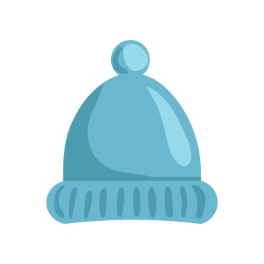 Örgü mavi kış başlığı çizgi film karakteri, vektör illüstrasyonu. 