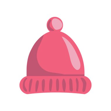 Cartoon red knitted winter cap on white background. Winter hat vector. Vector illustration