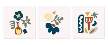 Hand drawn abstract set flora shape with color dots isolated on beige background. Vector flat illustration. Design for pattern, logo, posters, invitation, greeting card. Vector illustration