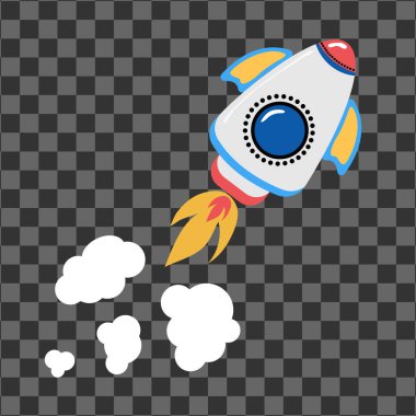 Cartoon spaceship rocket take off, isolated vector illustration. Simple retro missile icon. Vector illustration