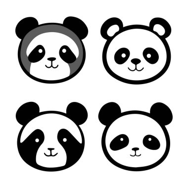 Set of cute pandas. Funny doodle animals. Little panda in cartoon style. Vector illustration. Vector illustration