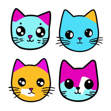 collection cute cat head cartoon logo mascot vector illustration for pet shop animal care design. Vector illustration