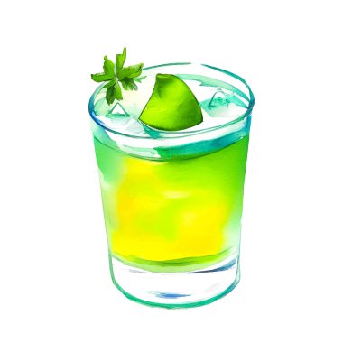 Watercolor fruit cocktails drink for summer party. Logo creator for cocktails drink bar menu. High quality watercolor hand drawn drink illustration. Vector illustration